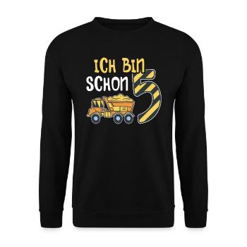5. Geburtstag Junge 5 Jahre alt Baustelle Kipper - Unisex Pullover - Schwarz - Vorne - Alina (178cm) & Michal (187cm)