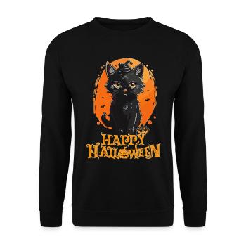 Happy Halloween - Schwarze Katze - Unisex Pullover - Schwarz - Vorne - Alina (178cm) & Michal (187cm)