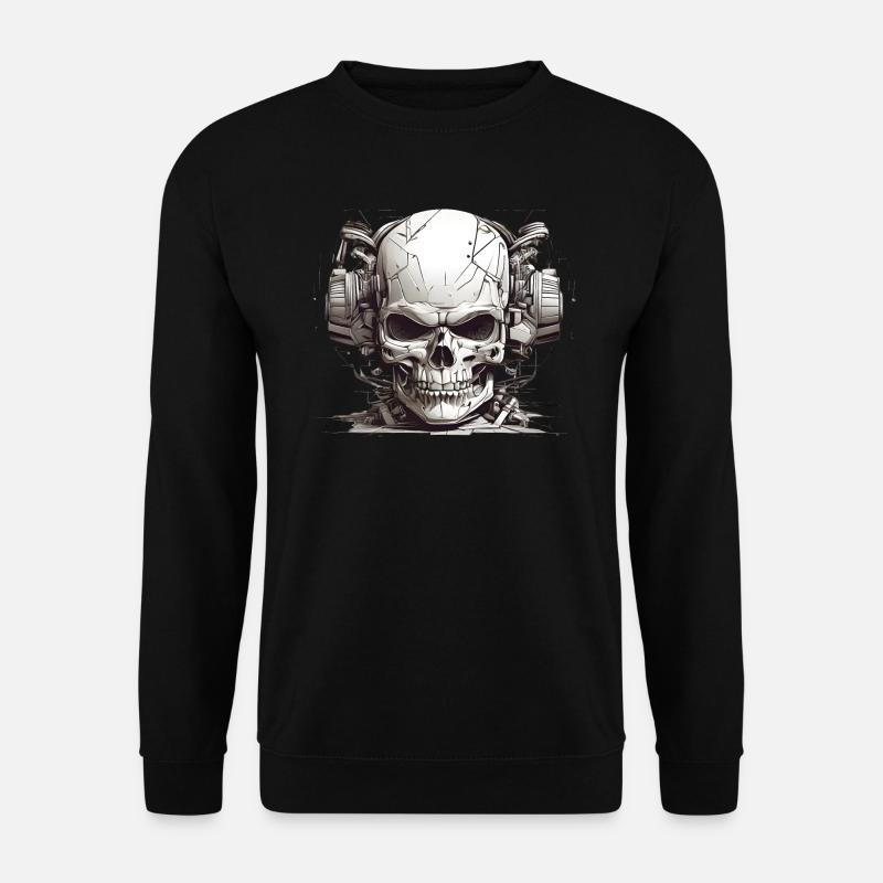 Moderner Totenkopf mit Kopfhörer in Schwarz-Weiß - Unisex Pullover - Schwarz