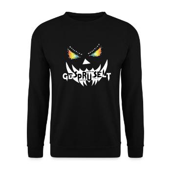 GESPRUSELT Weiss - Gespenster Grusel Zeit - Unisex Pullover - Schwarz - Vorne - Alina (178cm) & Michal (187cm)