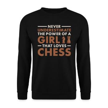 Chess Player Never Underestimate The Power Of Girl - Unisex Pullover - Schwarz - Vorne - Alina (178cm) & Michal (187cm)