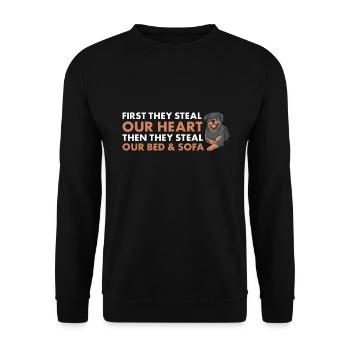 First They Steal Our Heart Rottweiler - Unisex Pullover - Schwarz - Vorne - Alina (178cm) & Michal (187cm)