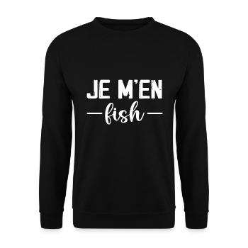 Je M'En Fish 🤣 jeu de mots 'Je M'En Fiche' - Sweat-shirt Unisexe - noir - Devant - Alina (178cm) & Michal (187cm)