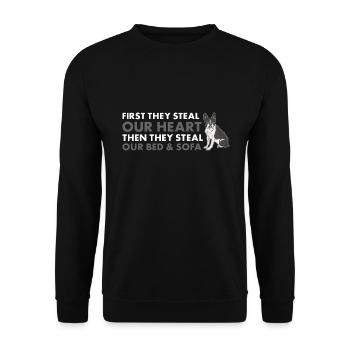They Steal Our Heart Boston Terrier - Unisex Sweatshirt - black - Front - Alina (178cm) & Michal (187cm)