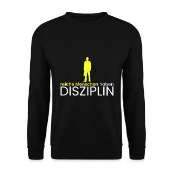 reiche Menschen haben Disziplin - Unisex Pullover - Schwarz - Vorne - Alina (178cm) & Michal (187cm)