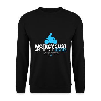 Motorradfahrer sind Helden - Unisex Pullover - Schwarz - Vorne - Alina (178cm) & Michal (187cm)