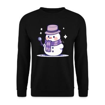 Süßer Weihnachts Schneemann - Festtags-Design - Unisex Pullover - Schwarz - Vorne - Alina (178cm) & Michal (187cm)