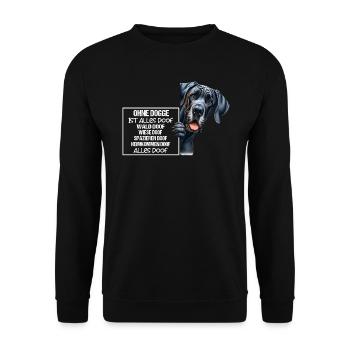 Ohne Dogge ist alles doof Dogge Halter Geschenk - Unisex Pullover - Schwarz - Vorne - Alina (178cm) & Michal (187cm)