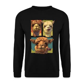 Trio d’alpaga mignon, Visages drôles d’alpaga, Coloré - Sweat-shirt Unisexe - noir - Devant - Alina (178cm) & Michal (187cm)