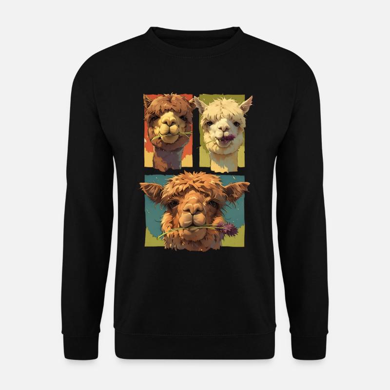 Süßes Alpaka-Trio, lustige Alpaka-Gesichter, bunt - Unisex Pullover - Schwarz