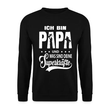 Vatertag Papa Superheld Statement bester Vater - Unisex Pullover - Schwarz - Vorne - Alina (178cm) & Michal (187cm)