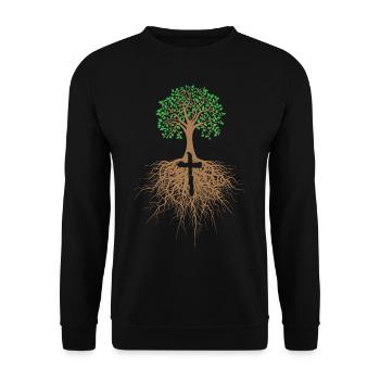 Baum mit Kreuz Religion Jesus Christus - Unisex Pullover - Schwarz - Vorne - Alina (178cm) & Michal (187cm)