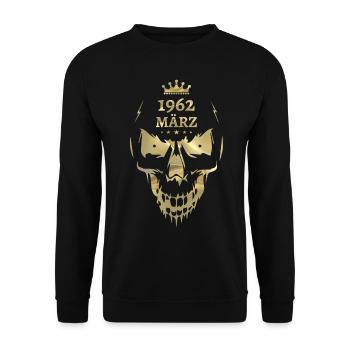 März 1962 Totenkopf Gold - Unisex Pullover - Schwarz - Vorne - Alina (178cm) & Michal (187cm)
