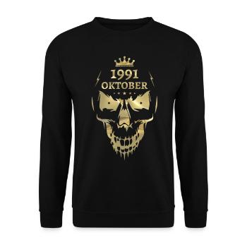 Oktober 1991 Totenkopf Gold - Unisex Pullover - Schwarz - Vorne - Alina (178cm) & Michal (187cm)