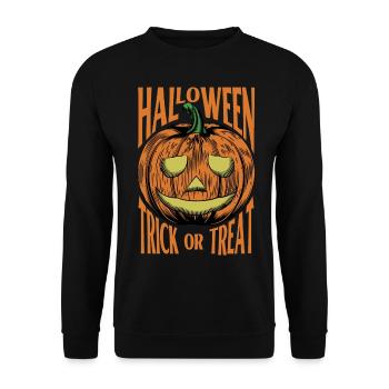 Halloween - Trick Or Treat mit Jack-O-Lantern - Unisex Pullover - Schwarz - Vorne - Alina (178cm) & Michal (187cm)