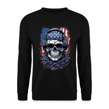American Skull Flag Sunglasses Style - Unisex Sweatshirt - black - Front - Alina (178cm) & Michal (187cm)