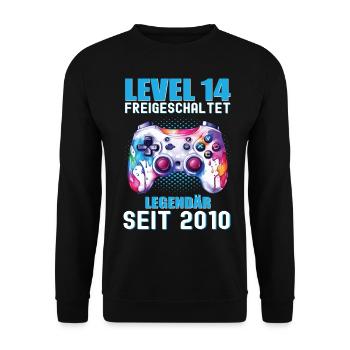 14. Geburtstag Level 14 Freigeschaltet Gamer - Unisex Pullover - Schwarz - Vorne - Alina (178cm) & Michal (187cm)