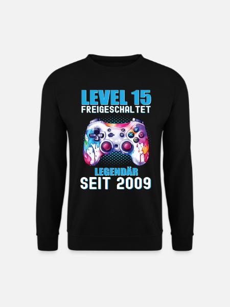 15. Geburtstag Level 15 Freigeschaltet Gamer - Unisex Pullover - Schwarz