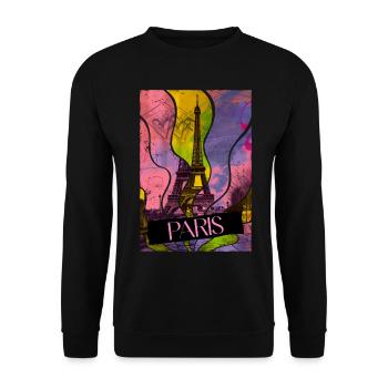 Paris, France, City, Skyline, Eiffel Tower, Colorful - Unisex Sweatshirt - black - Front - Alina (178cm) & Michal (187cm)