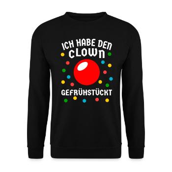 Faschingsmuffel Clown gefrühstückt Kein Kostüm Fun - Unisex Pullover - Schwarz - Vorne - Alina (178cm) & Michal (187cm)