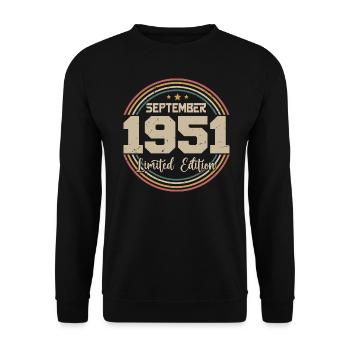 September 1951 Geburtstagsgeschenk 1951 - Unisex Pullover - Schwarz - Vorne - Alina (178cm) & Michal (187cm)