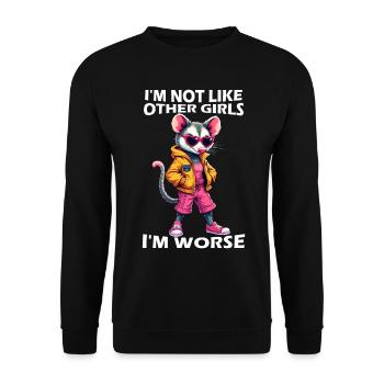 Ich bin nicht wie andere Mädchen Ich bin schlimmer - Unisex Pullover - Schwarz - Vorne - Alina (178cm) & Michal (187cm)