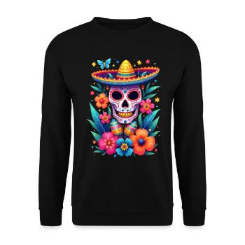 Crâne d’héritage hispanique avec fleurs - Sweat-shirt Unisexe - noir - Devant - Alina (178cm) & Michal (187cm)