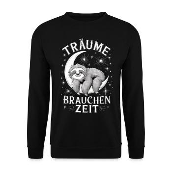 Träume brauchen zeit, Faultier - Unisex Pullover - Schwarz - Vorne - Alina (178cm) & Michal (187cm)