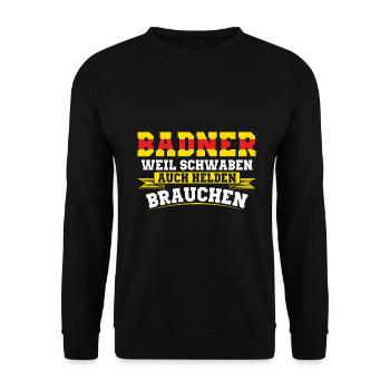 Baden Geschenkidee | Badner Badisch Badener Flagge - Unisex Pullover - Schwarz - Vorne - Alina (178cm) & Michal (187cm)