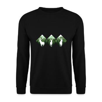Jäger Bergsteiger Wanderer Hirsch - Unisex Pullover - Schwarz - Vorne - Alina (178cm) & Michal (187cm)