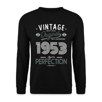 AGE TO PERFECTION 1953 birthday gift 69 years - Unisex Sweatshirt - black - Front - Alina (178cm) & Michal (187cm)