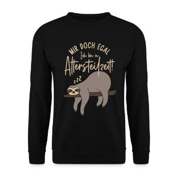 Faultier Mir doch egal Ich bin in Altersteilzeit - Unisex Pullover - Schwarz - Vorne - Alina (178cm) & Michal (187cm)