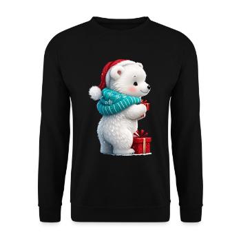 Cute little bear with Christmas hat and gift. - Unisex Sweatshirt - black - Front - Alina (178cm) & Michal (187cm)