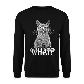 Katze Was Lustige Weiße Katze mit intensivem Horrorblick - Unisex Pullover - Schwarz - Vorne - Alina (178cm) & Michal (187cm)