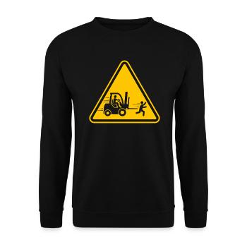 Gabelstapler Achtung Staplerfahrer Lagerist - Unisex Pullover - Schwarz - Vorne - Alina (178cm) & Michal (187cm)