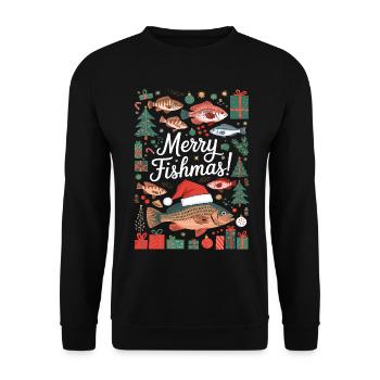 Angler Weihnachtspullover Merry Fishmas Karpfen - Unisex Pullover - Schwarz - Vorne - Alina (178cm) & Michal (187cm)