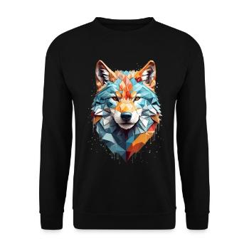Geometric Wolf Head - Unisex Sweatshirt - black - Front - Alina (178cm) & Michal (187cm)