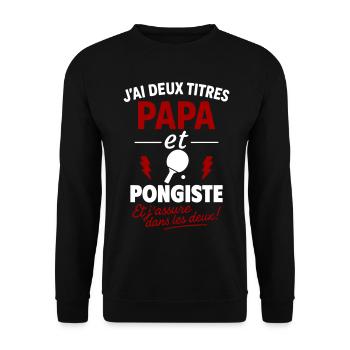 Papa Pongiste cadeau fête des pères Noël Ping Pong - Sweat-shirt Unisexe - noir - Devant - Alina (178cm) & Michal (187cm)