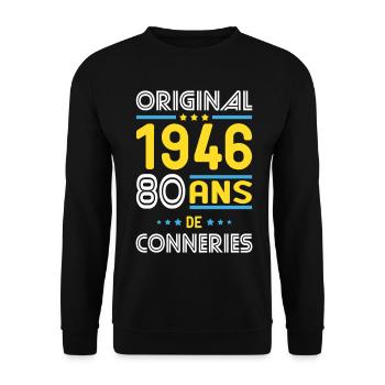 Original – 1946 – 80 Jahre - Unisex Pullover - Schwarz - Vorne - Alina (178cm) & Michal (187cm)