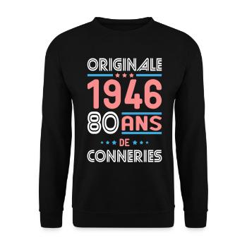 Original – 1946 – 80 Jahre - Unisex Pullover - Schwarz - Vorne - Alina (178cm) & Michal (187cm)