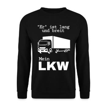 Er ist lang und breit, mein LKW - LKW Motiv - Unisex Pullover - Schwarz - Vorne - Alina (178cm) & Michal (187cm)