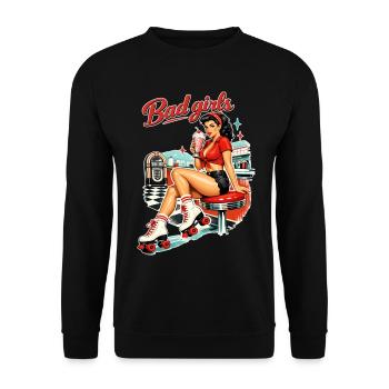 Retro Pin-Up Girl: Bad Girls 50s Diner Style - Unisex Pullover - Schwarz - Vorne - Alina (178cm) & Michal (187cm)