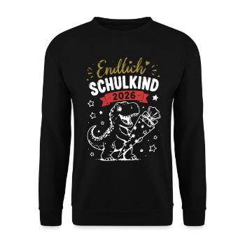 Endlich Schulkind 2026 Dino - Unisex Pullover - Schwarz - Vorne - Alina (178cm) & Michal (187cm)