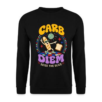 Carb Diem – Use the Bread Slice - Unisex Sweatshirt - black - Front - Alina (178cm) & Michal (187cm)