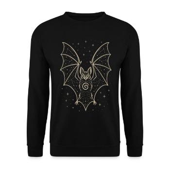 Fledermaus mit Sternenhimmel - Samhain Halloween - Unisex Pullover - Schwarz - Vorne - Alina (178cm) & Michal (187cm)
