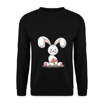 Niedliches Kaninchen Cartoon Frohe Ostern Geschenk - Unisex Pullover - Schwarz - Vorne - Alina (178cm) & Michal (187cm)