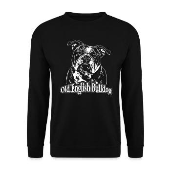 OEB OLD ENGLISH BULLDOG Hundeportrait Wilsigns - Unisex Pullover - Schwarz - Vorne - Alina (178cm) & Michal (187cm)