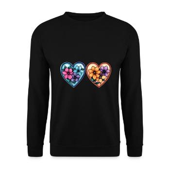 Herzen Liebe Blumen - Unisex Pullover - Schwarz - Vorne - Alina (178cm) & Michal (187cm)