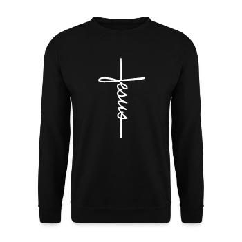 Jesus Christus Jesus Fisch Present Religion Bibel - Unisex Pullover - Schwarz - Vorne - Alina (178cm) & Michal (187cm)