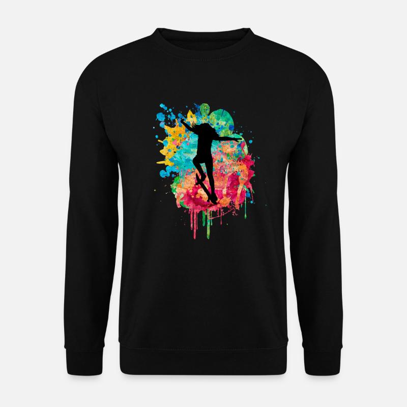 Skater Mädchen beim Skateboarden PopArt - Unisex Pullover - Schwarz